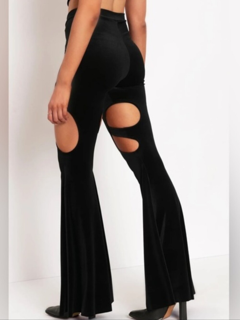 NWT Blackmilk Velvet Black Swirl Thigh Cutout High Waisted Flare Pant XXL - Picture 3 of 14
